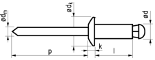 Spreidnagel platbolkop, aluminium huls / stalen pen