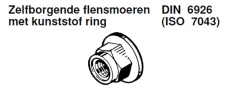 Zeskant flensmoer DIN 6926 met kraag en polyamide ring staal 8, verzinkt