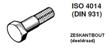 Zeskantbout DIN931 inox A2