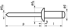 Blindklinknagel koper/staal open type/bolkop