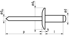 Blindklinknagel aluminium/staal open type/extra grote bolkop