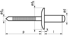 Blindklinknagel RVS (A2)/RVS (A2) open type/bolkop